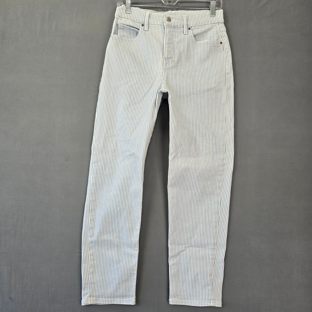 Old Navy Sky-Hi Straight Blue Jeans Preppy Buttoned Striped Stretch Women Size 2